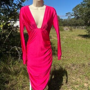 SHEIN Vibrant Pink Long Sleeve Dress